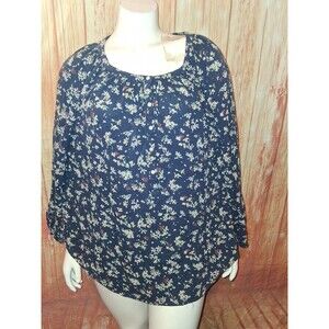 Chaps Navy Floral Long Sleeve Blouse Sz 1X